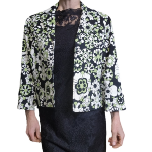 Blazer Jacket Floral Cropped Cotton Green Black White Size L BOB MACKIE